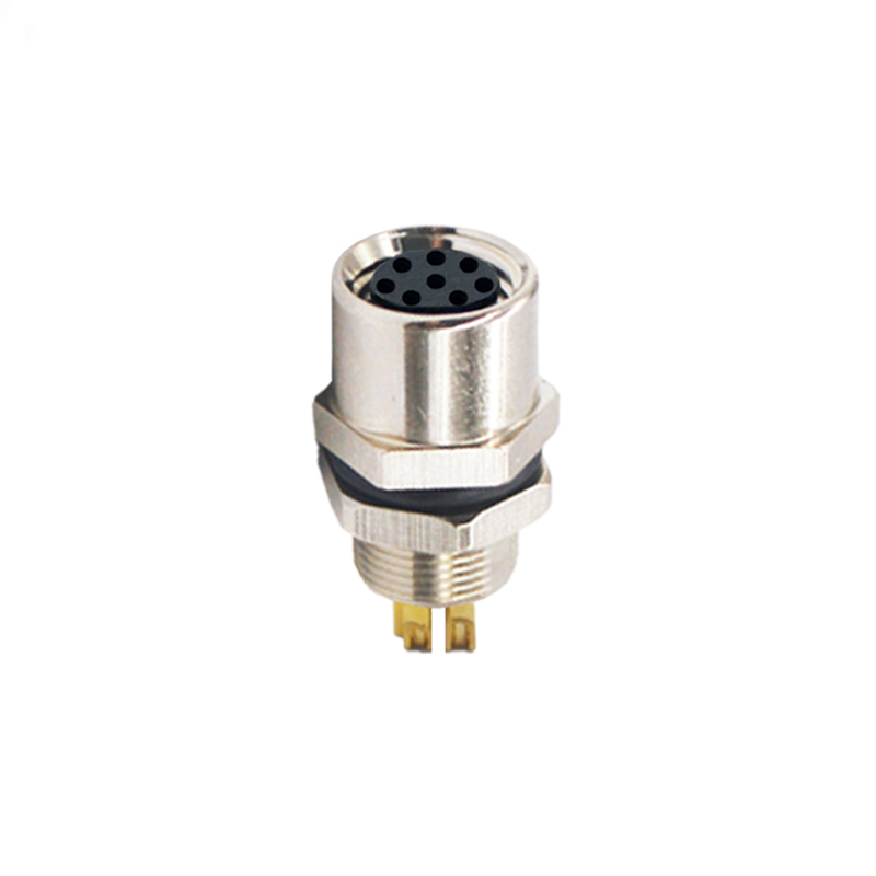 M8 8pins A code female straight rear panel mount connector,unshielded,solder,brass with nickel plated shell